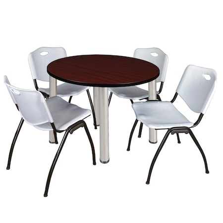 Kee Kee Round Table & Chair Set, Wood, Metal, Plastic Top, Mahogany TB36RNDMHBPCM47GY
